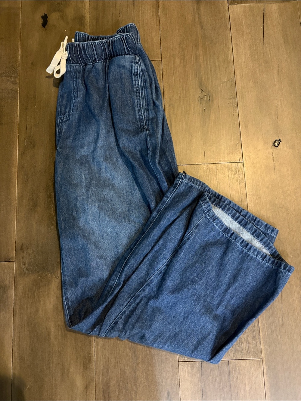 Drawstring Wide Leg Denim Pant XS